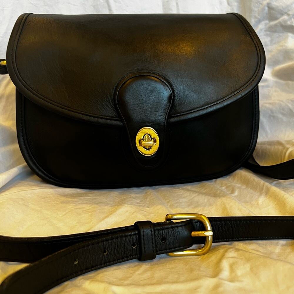 Vintage Coach Prairie Black Leather Crossbody Bag 9954 with Brass Hardware - Picture 2 of 14